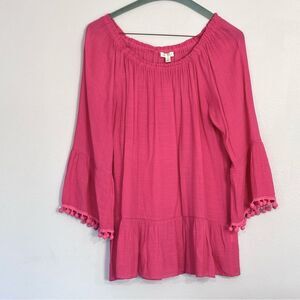 Spense | Women’s Elastic Scoop Neck Pink Top Blouse Tunic Boho Cottagecore Shirt